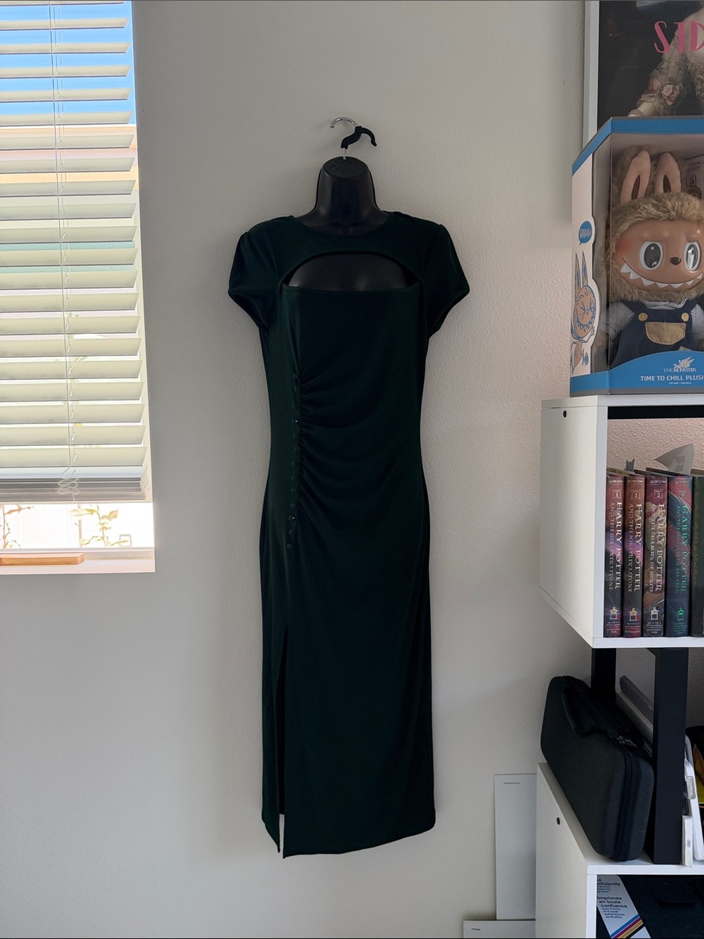 Cider Dark Green Midi Dress with Front Cutout